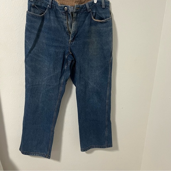 Duluth Trading Co Men's Size 44x32 Blue/Tan Inner Lining Relaxed Jeans Work - Picture 1 of 10
